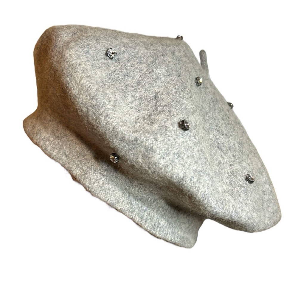 Wool‎ blend tam hat grey rhinestones OS